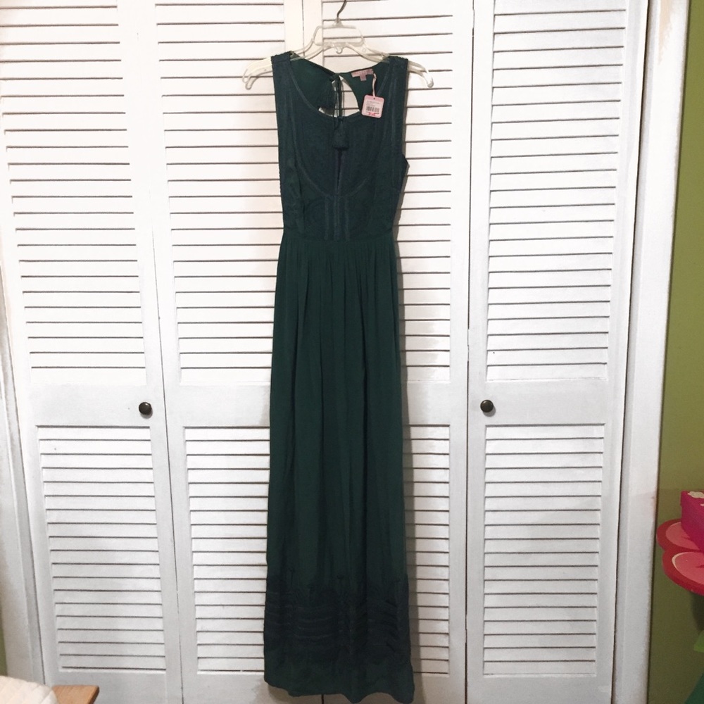 Pleated Embroidered Maxi Dress